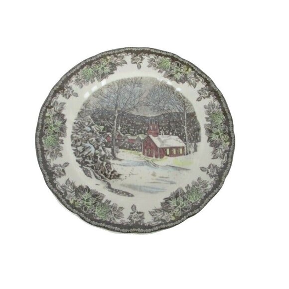 Johnson Bros FRIENDLY VILLAGE 10" DINNER PLATES School House England SET OF 4 - Picture 2 of 11